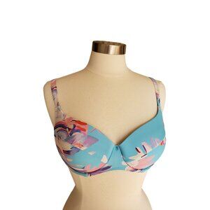 Womens Bikini Top M Blue Floral Molded Underwire Swimwear Bathing Suit Top